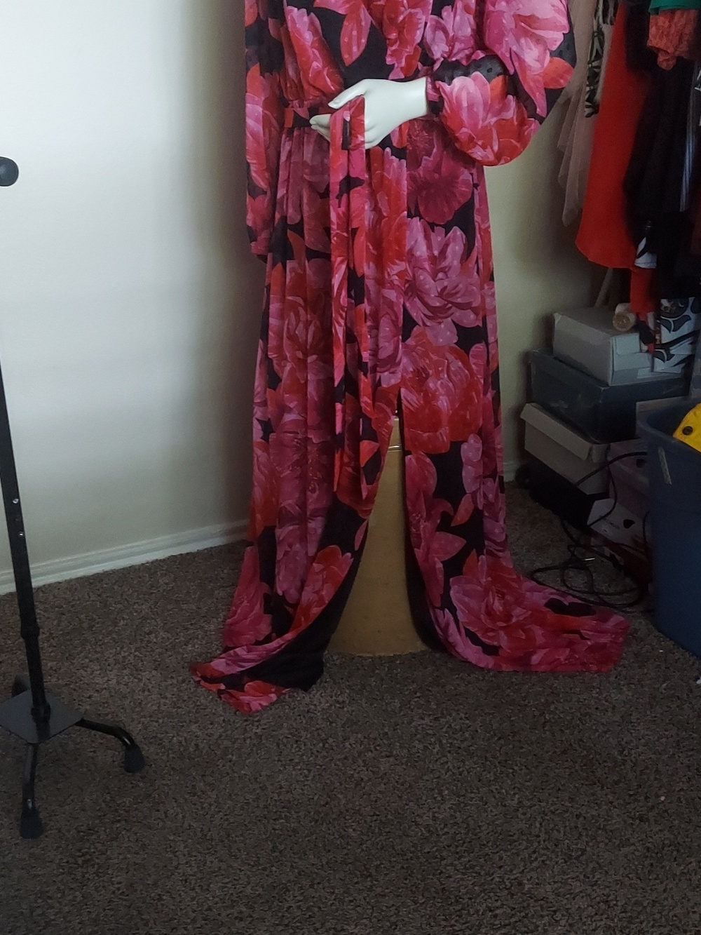 V-Neck Floral Wrap Maxi Dress in Wine Multi - Picture 6 of 10